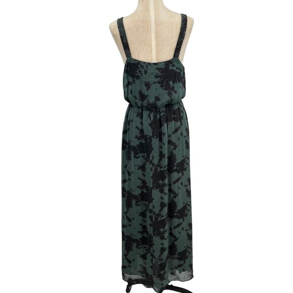 Zara Maxi Dress Tie Dye Printed Chiffon Beaded Straps‎ Green Size Small - Picture 9 of 16